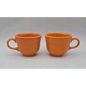FIESTA 2 Tangerine Coffee Cups Fiestaware HLC Backstamp Embossed & Stamped